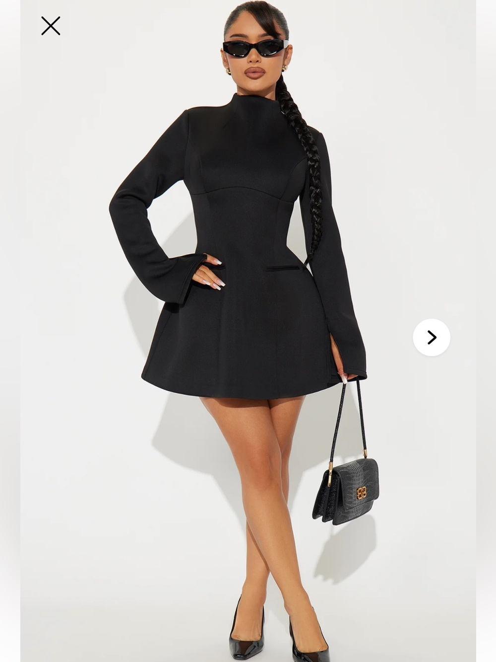 Fashion Nova Black Long-Sleeve A-Line Mini Dress